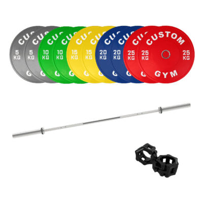 Vægtstangssæt │ 150 kg Farvede + 20 kg Sølv Olympisk Vægtstang