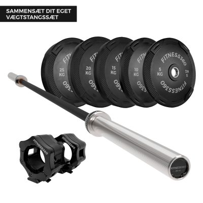 Vægtstangssæt: 20 kg stang + sorte Apex skiver