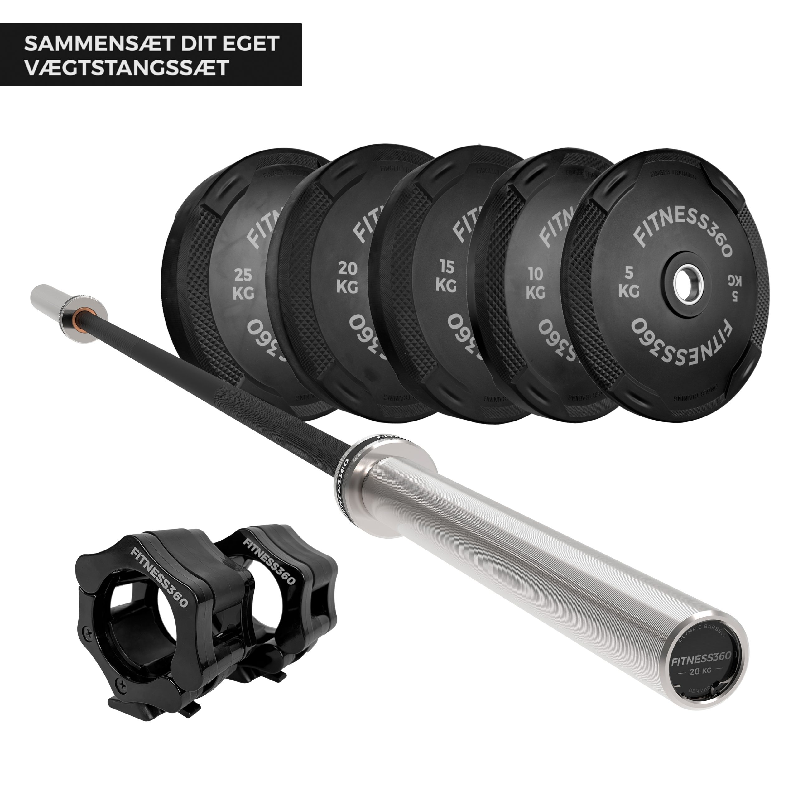 Vægtstangssæt: 20 kg stang + sorte Apex skiver