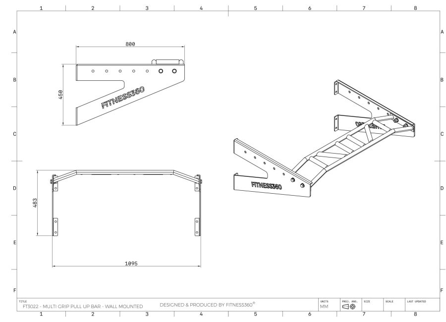 Fitness360 Multi Grip Pull Up Bar - Wall Mounted